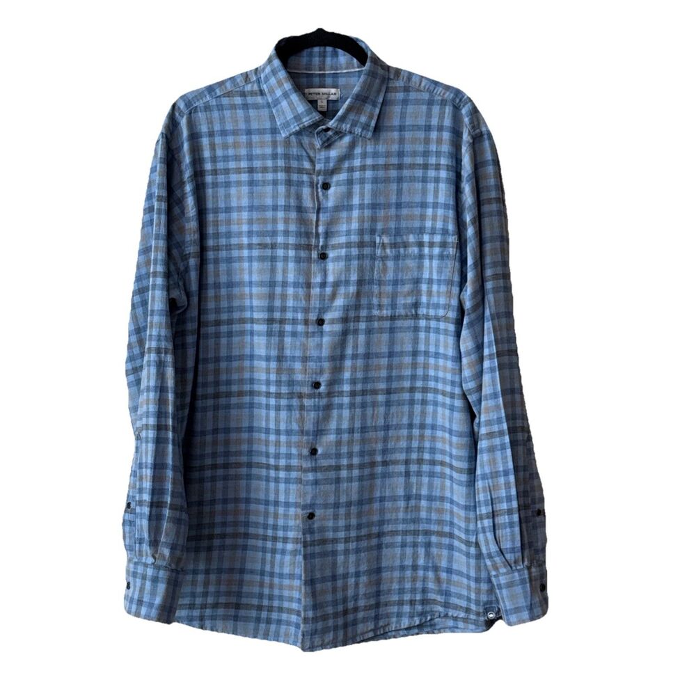 Peter Millar‎ Mens Size Large Blue White Rock Cotton Sport Shirt